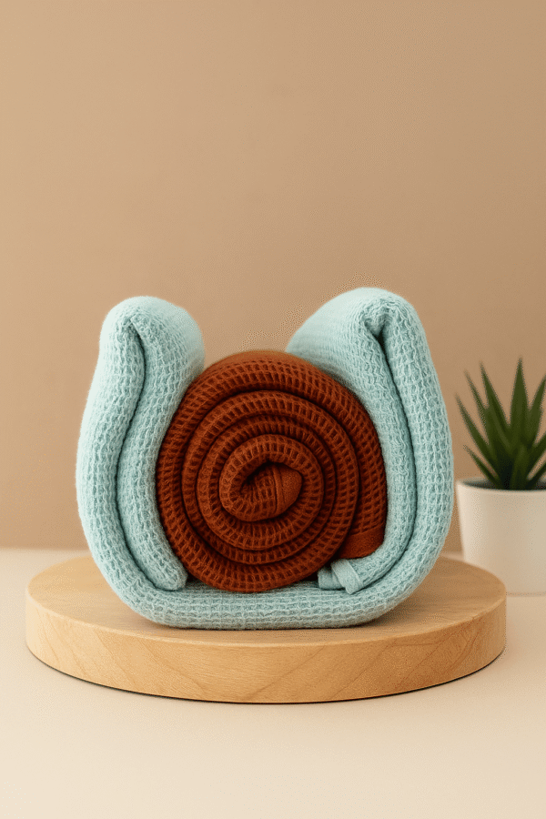 DRAPE&LUXE Honeycomb Cotton Towel – Pack of 2 (Blue with brown)